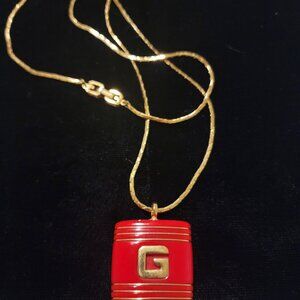 Genuine Vintage GIVENCHY Red and Gold Tone Necklace (A112)